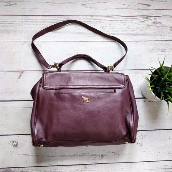 EMMA FOX Burgundy Purple Flap Leather Satchel - Picture 4 of 8